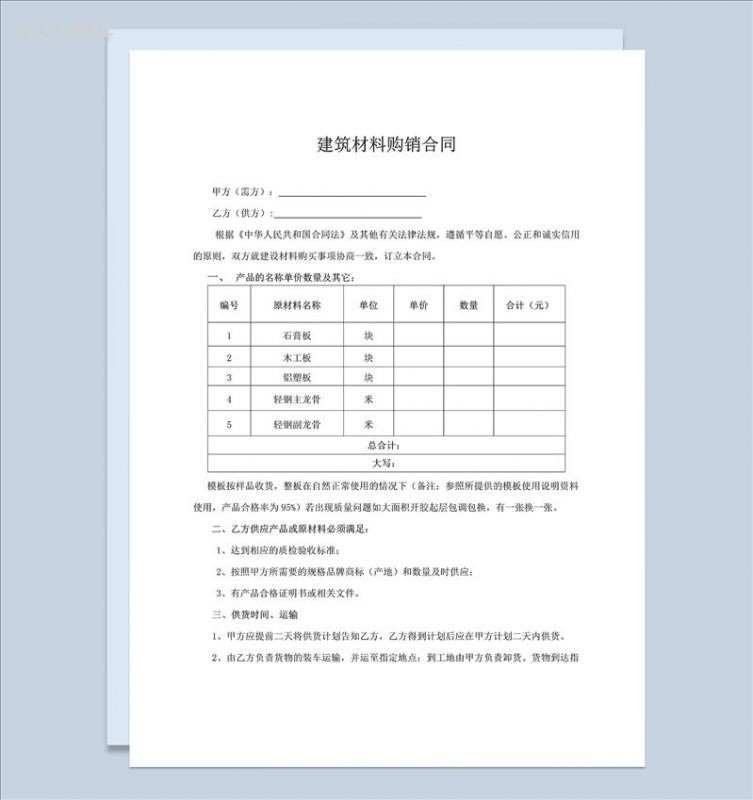 正规实用建材购销合同建筑材料采购合同范本Word模板-1