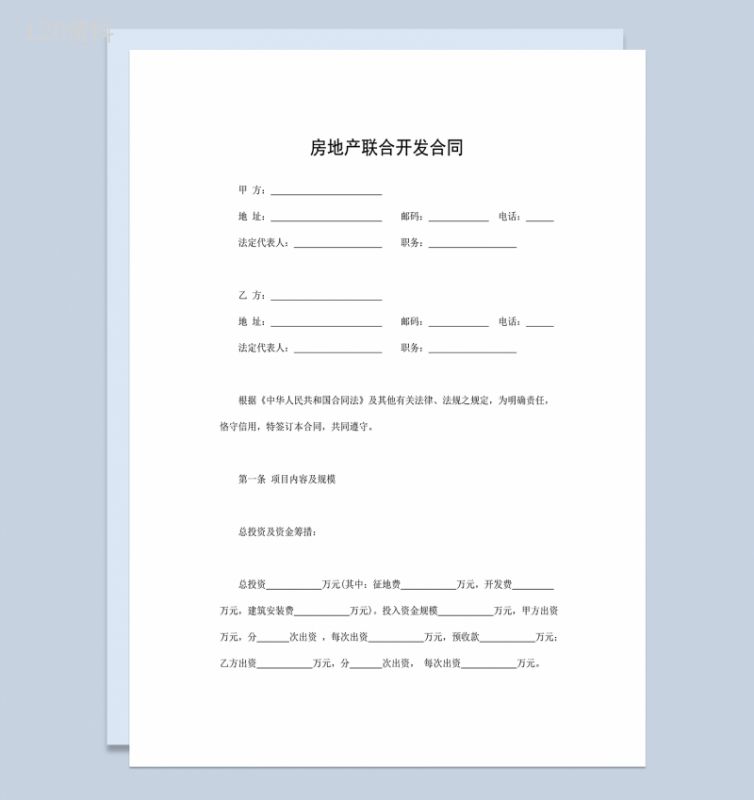 系统全面房地产合同房地产联合开发合同Word模板-1