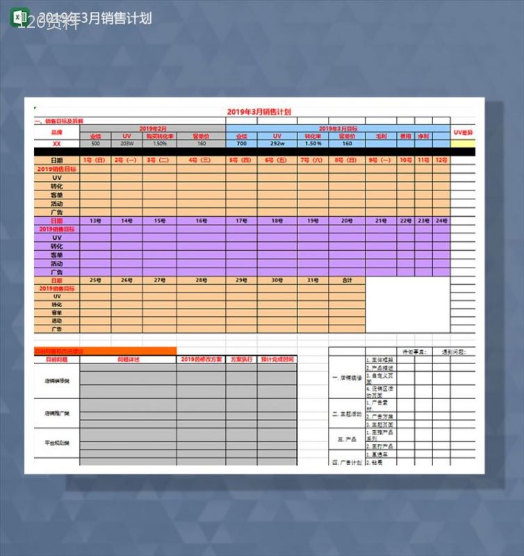 月销售计划和规划Excel模板-1