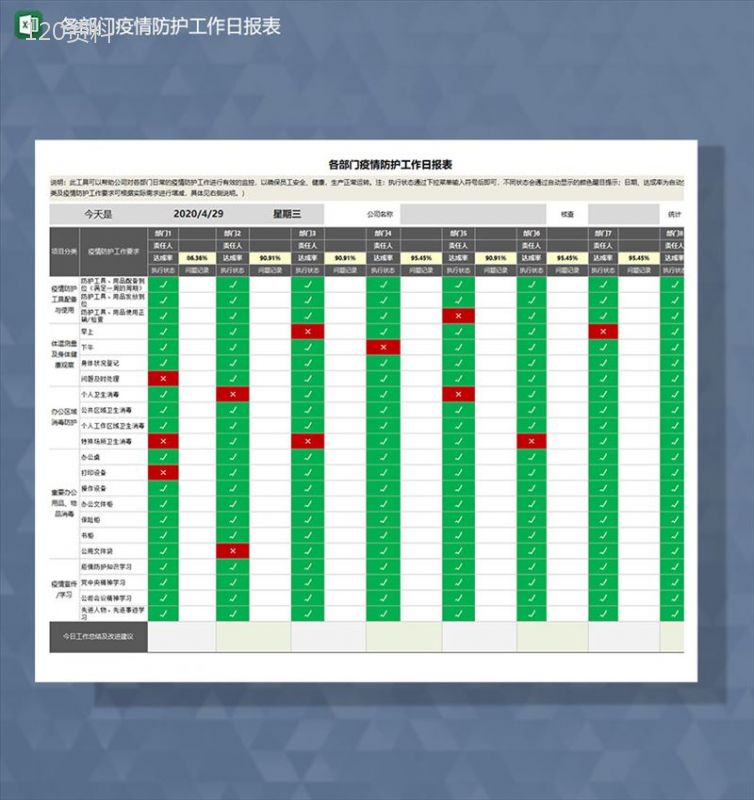 疫情期间各部门防护工作日报表Excel模板-1