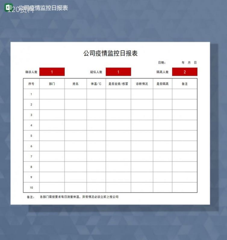 公司疫情监控日报Excel模板-1