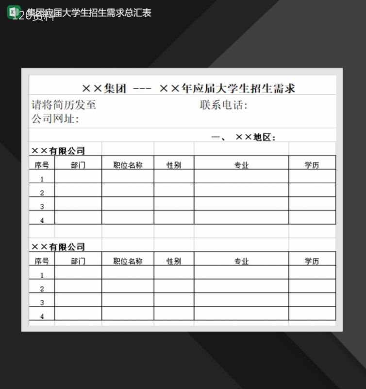 集团应届大学生招生需求总汇表Excel模板-1