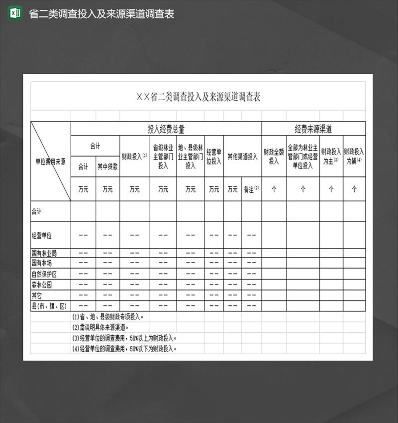 省二类调查投入及来源渠道调查表Excel模板-1