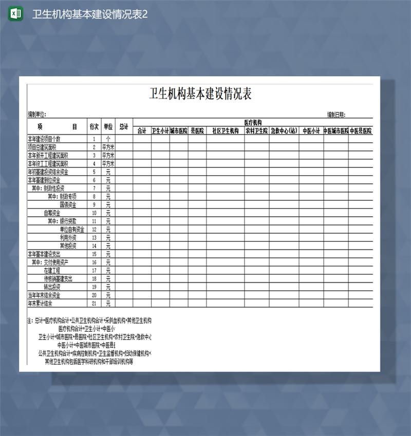 卫生机构建设项目基本建设情况表Excel模板-1