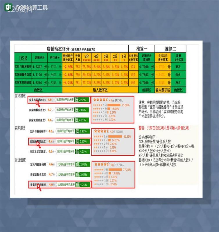 店铺评分DSR计算工具Excel模板-1