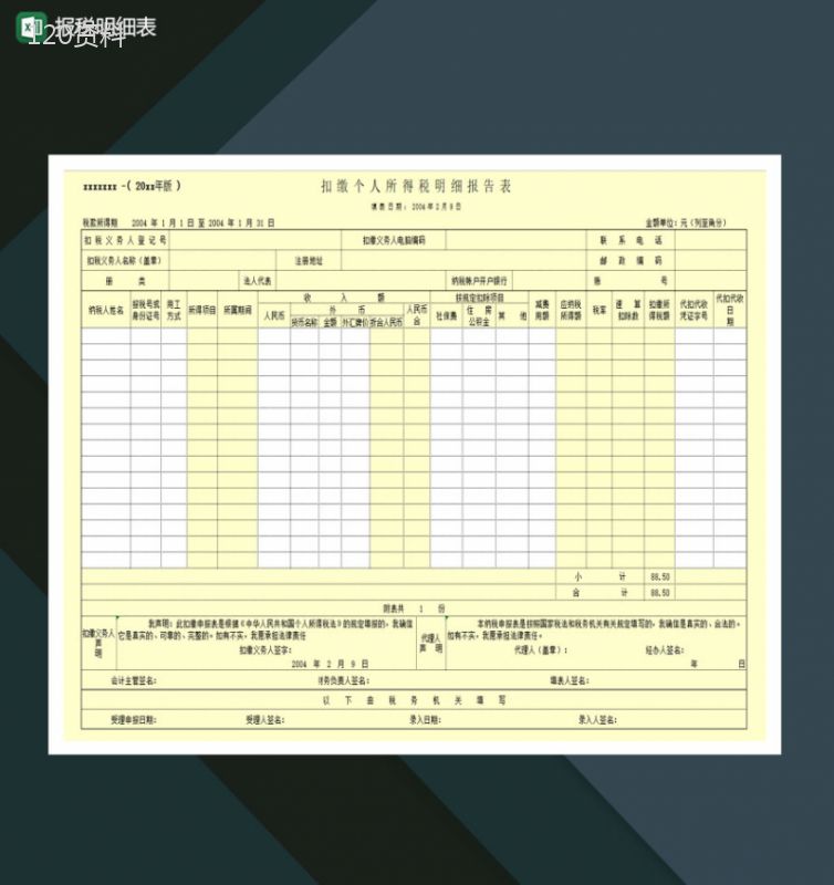 报税明细表Excel模板-1