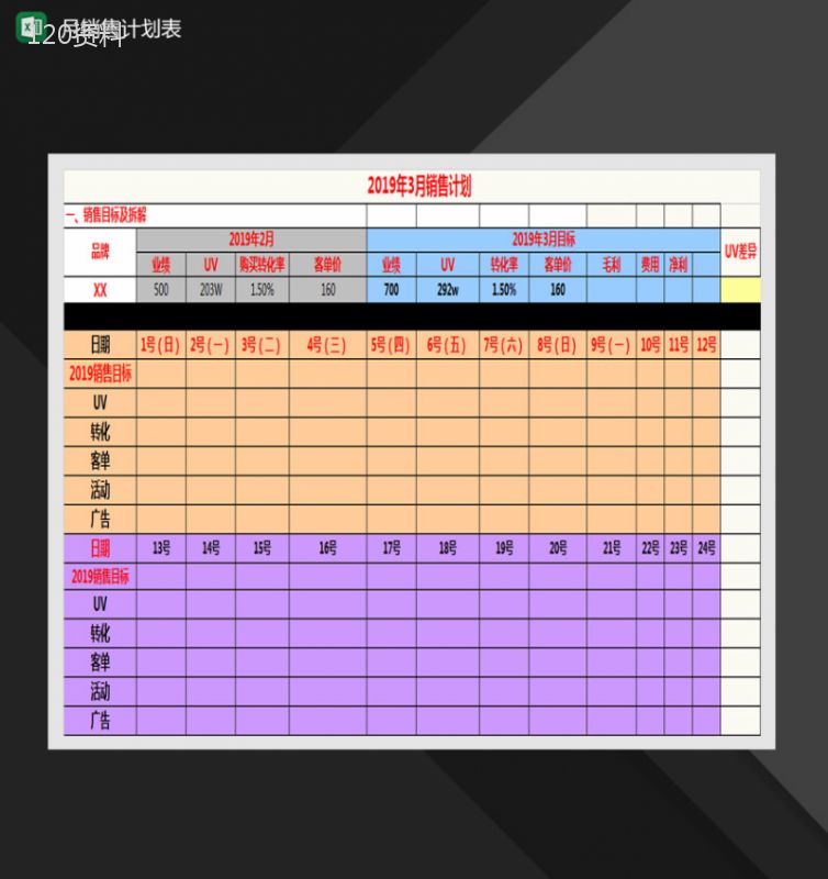 旗舰店月运营计划表Excel模板-1