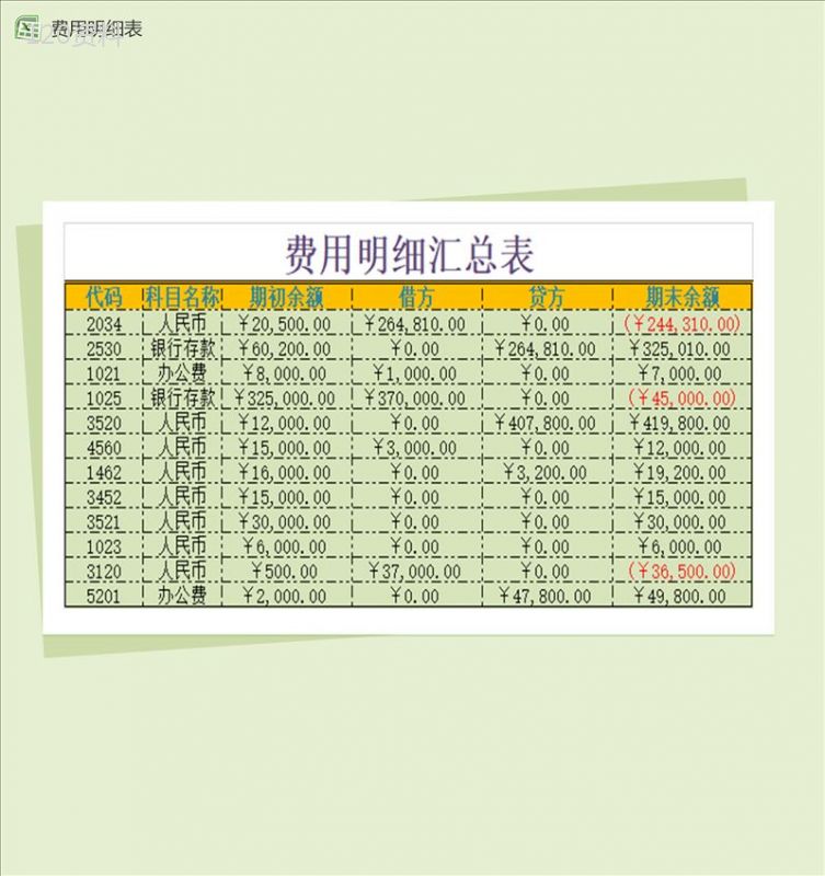 费用明细汇总表Excel模板-1