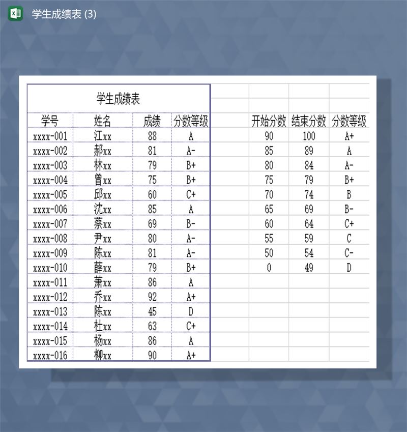 学校学生考试成绩通用登记表Excel模板-1