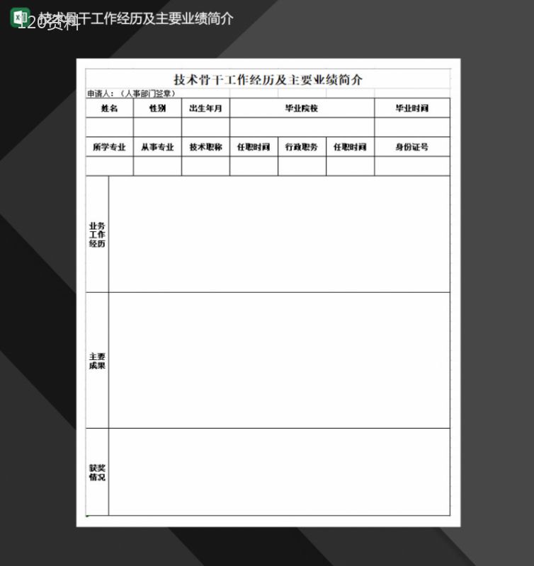 技术骨干工作经历及主要业绩简介Excel模板-1