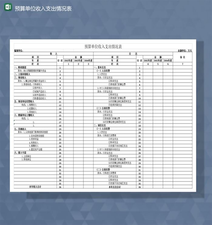 预算单位收入支出情况表财务会计Excel模板-1