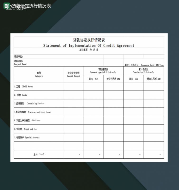 贷款协定执行情况表Excel模板-1