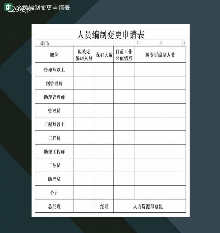 公司人员编制变更申请表Excel模板-1
