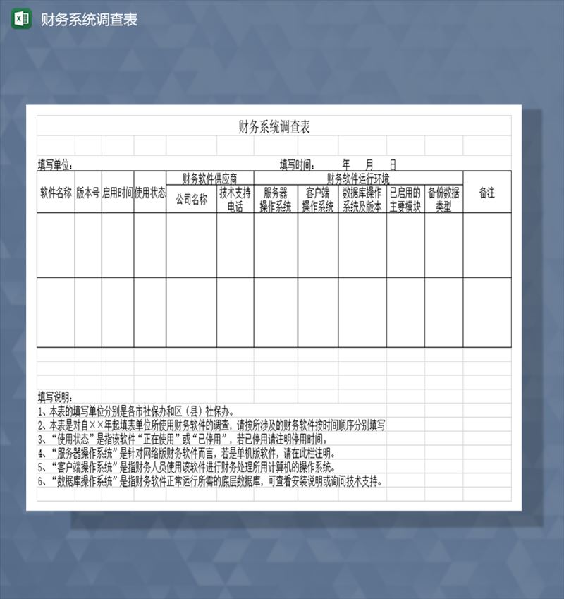 财务系统调查表财务软件调查表Excel模板-1