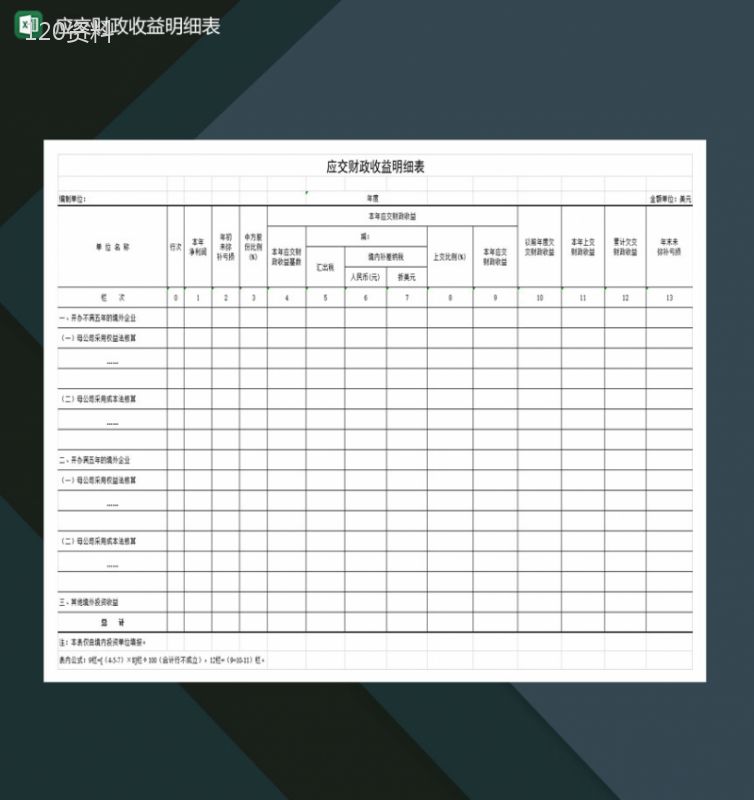 中小型企业应交财政收益明细表Excel模板-1