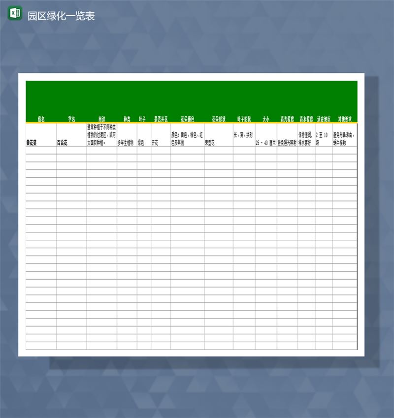 城市园林绿化种植规划计划详情表Excel模板-1