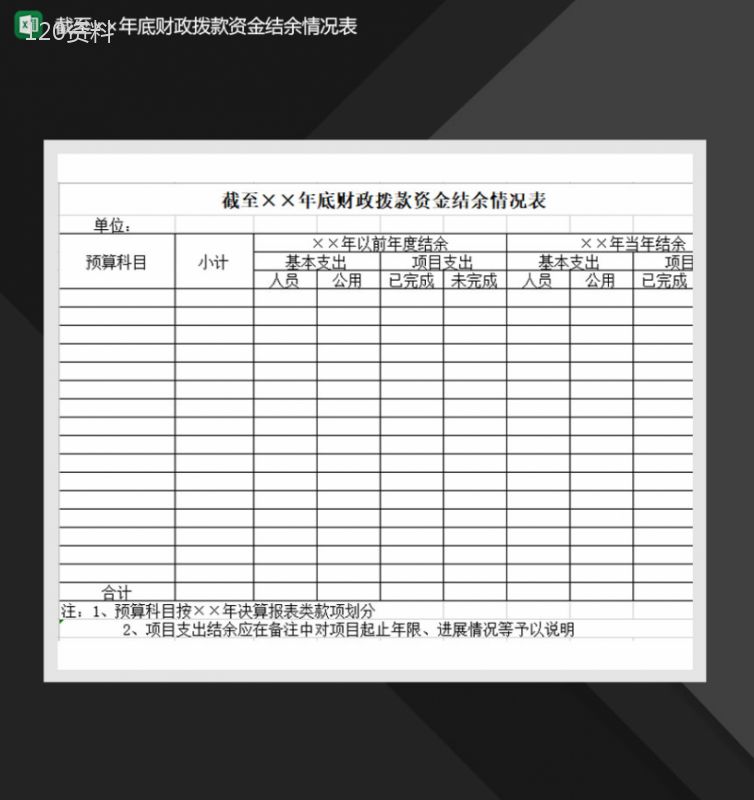 财政拨款资金结余情况年报表Excel模板-1