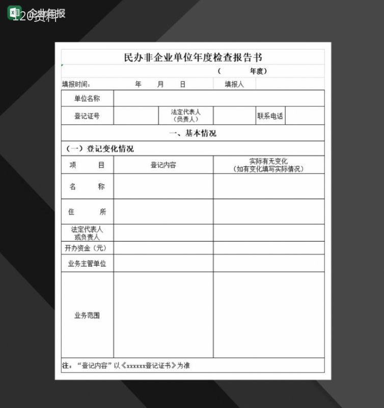 单位年度检查报告书Excel模板-1