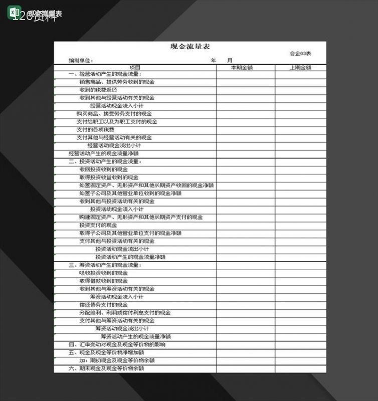 公司财务部门常用现金流量表编制Excel模板-1