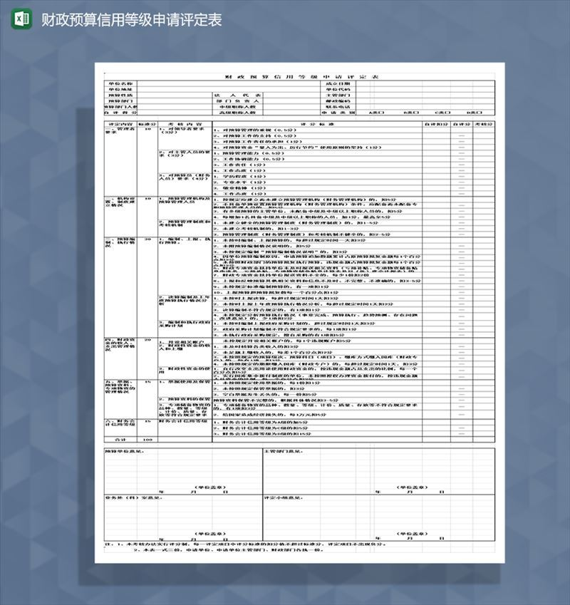 财政预算信用等级申请评定表Excel模板-1