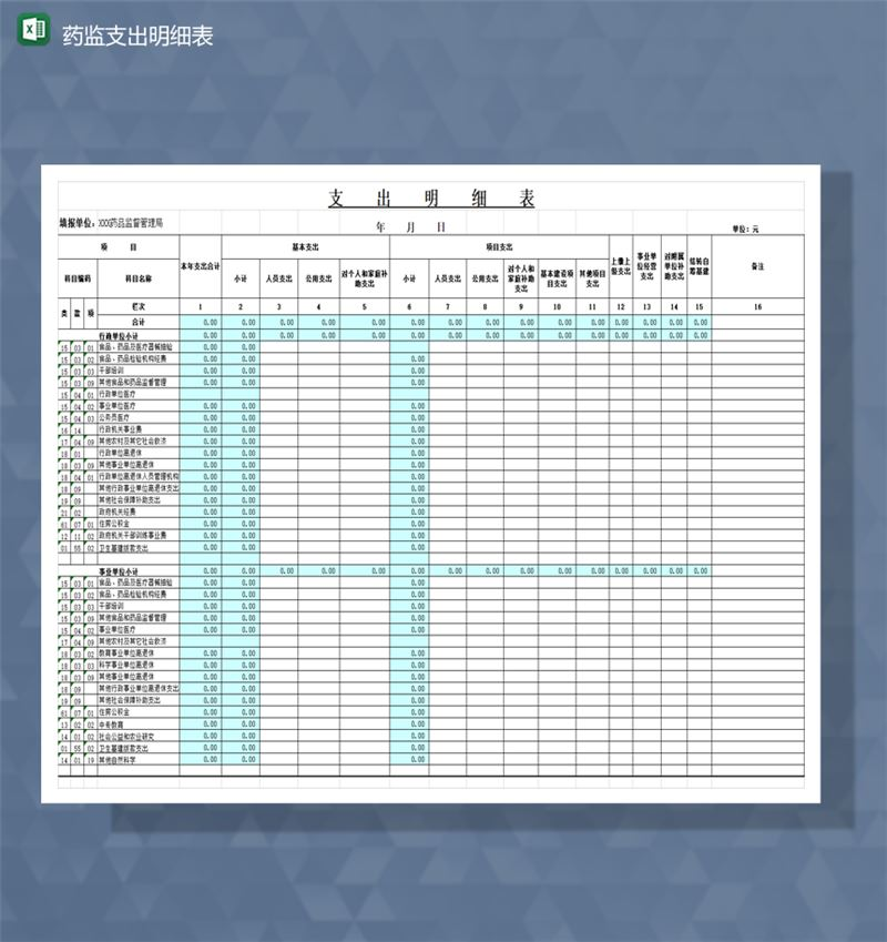 药监支出财务会计财政明细表Excel模板-1