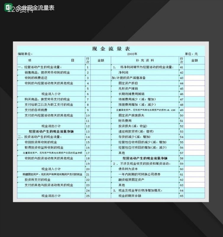 企业单位现金流量表明细报表Excel模板-1