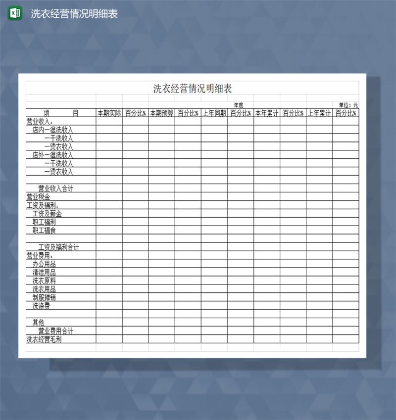 洗衣经营情况明细表Excel模板-1