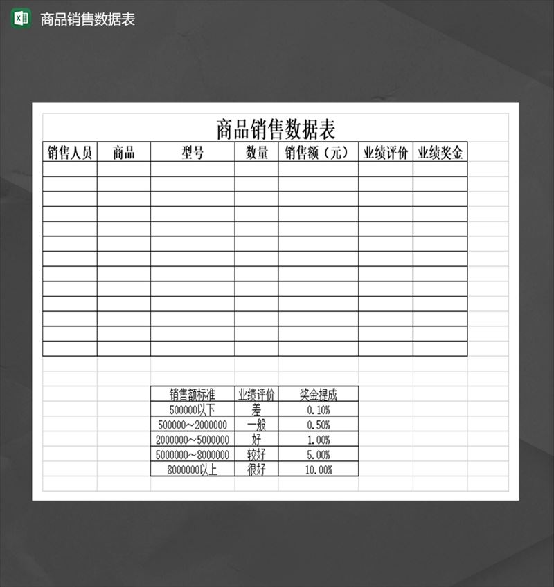 商品销售数据表数据汇总统计报表Excel模板-1