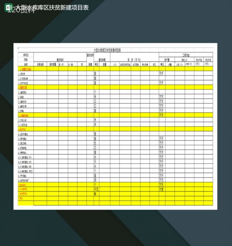 大型水库库区扶贫新建项目表Excel模板-1