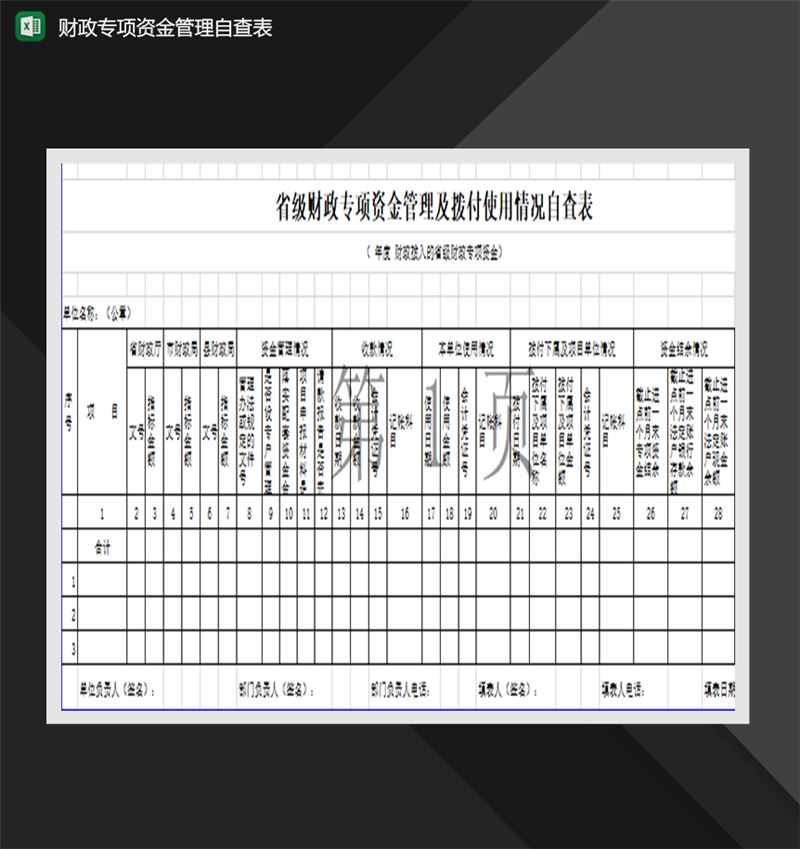 省级财政专项资金管理及拨付使用情况自查表Excel模板-1