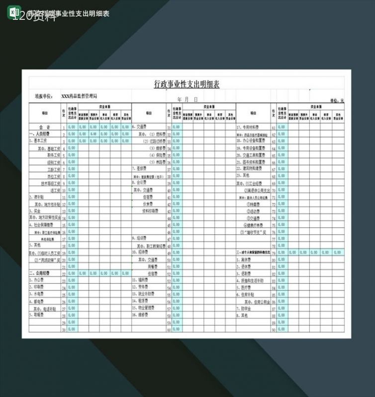 药监行政事业性支出明细表Excel模板-1