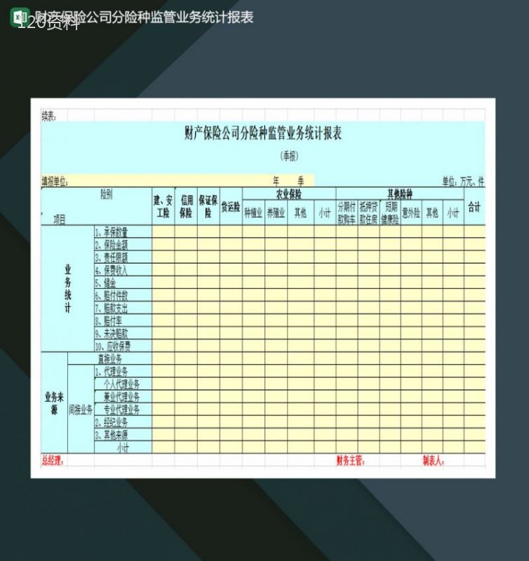 财产保险公司分险种监管业务统计报表Excel模板-1