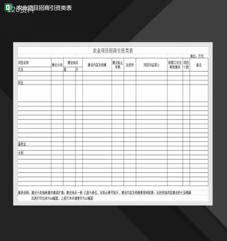 农业项目招商引资类表Excel模板-1