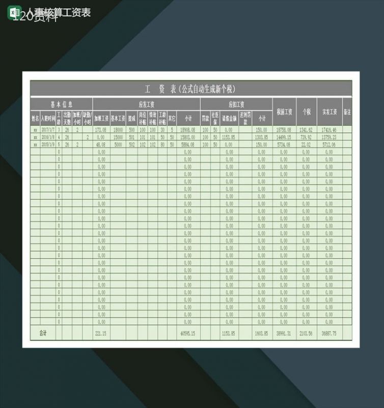 人事核算工资表公式自动计算新个税Excel模板-1