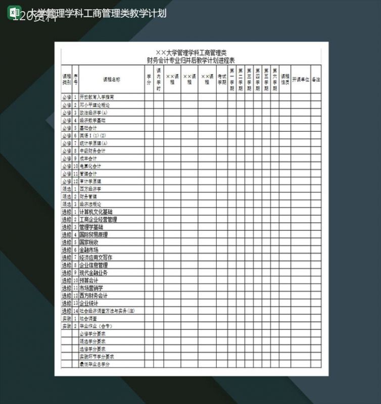 大学管理学科工商管理类教学计划Excel模板-1