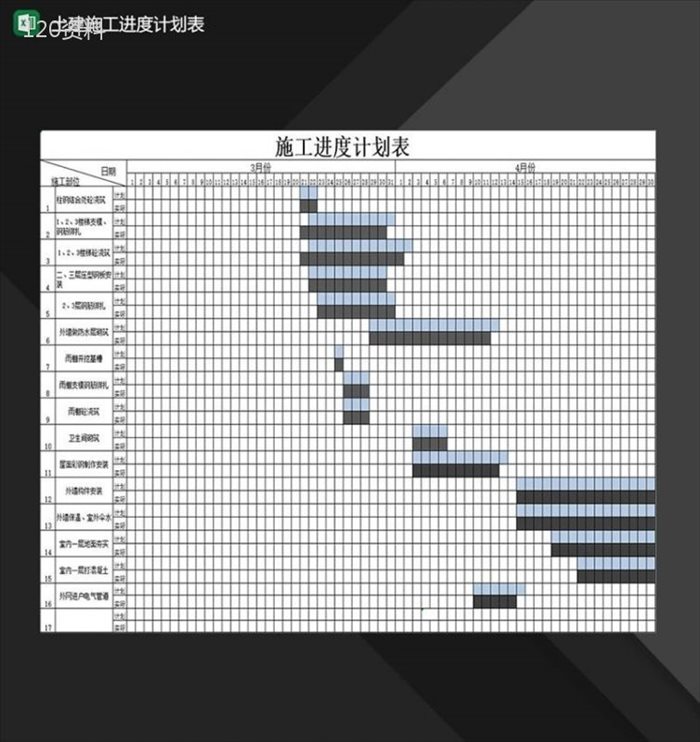 企业工程项目土建施工进度计划表Excel模板-1