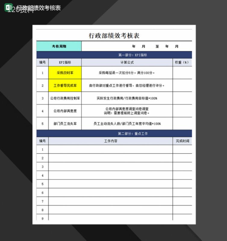 行政部绩效考核表Excel模板-1