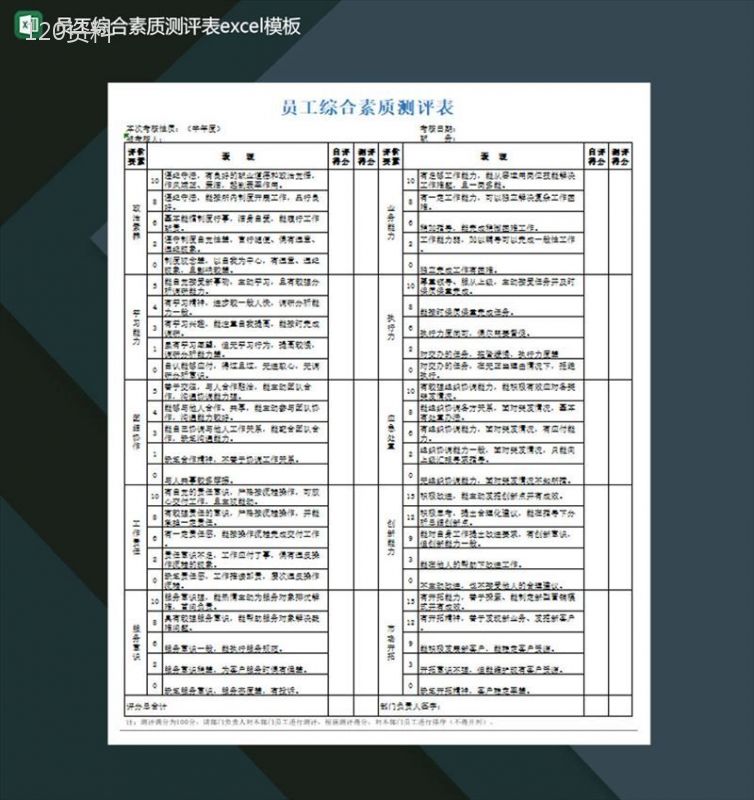 员工综合素质测评表Excel模板-1