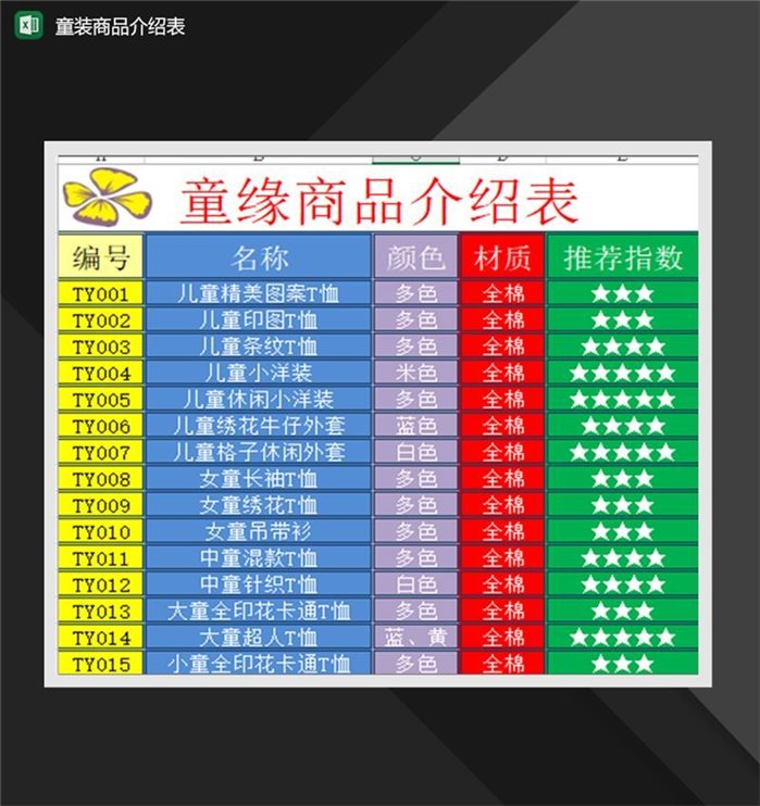 童装商品介绍表销售管理表格范本制作Excel模板-1