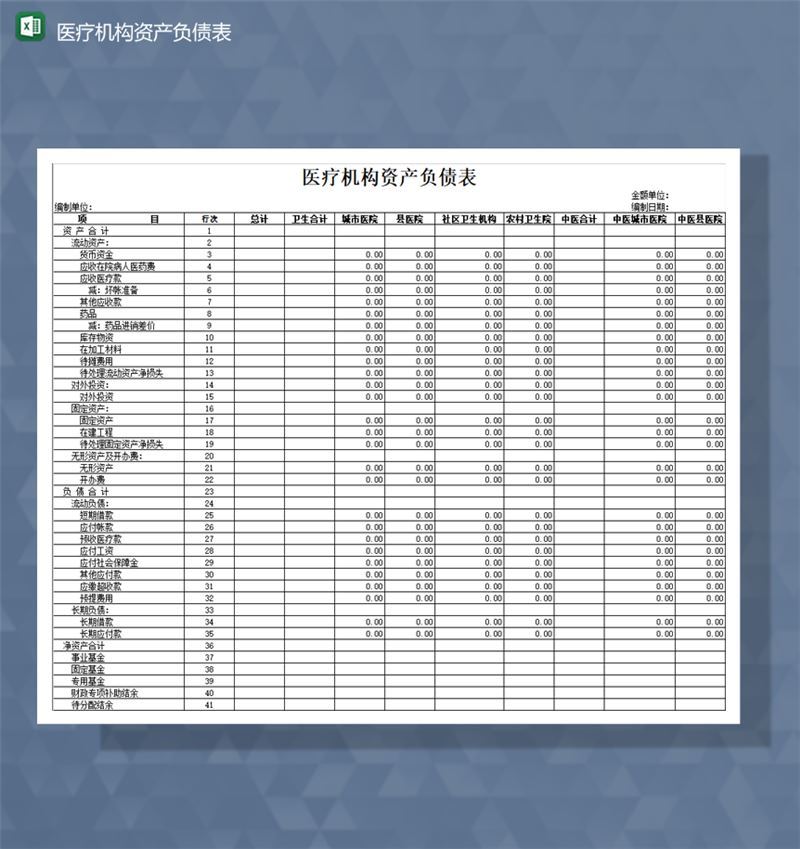 医疗机构资产负债财务统计报表Excel模板-1