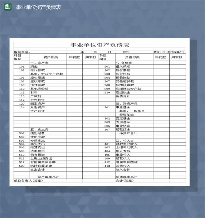 事业单位资产负债表财务明细报表Excel模板-1