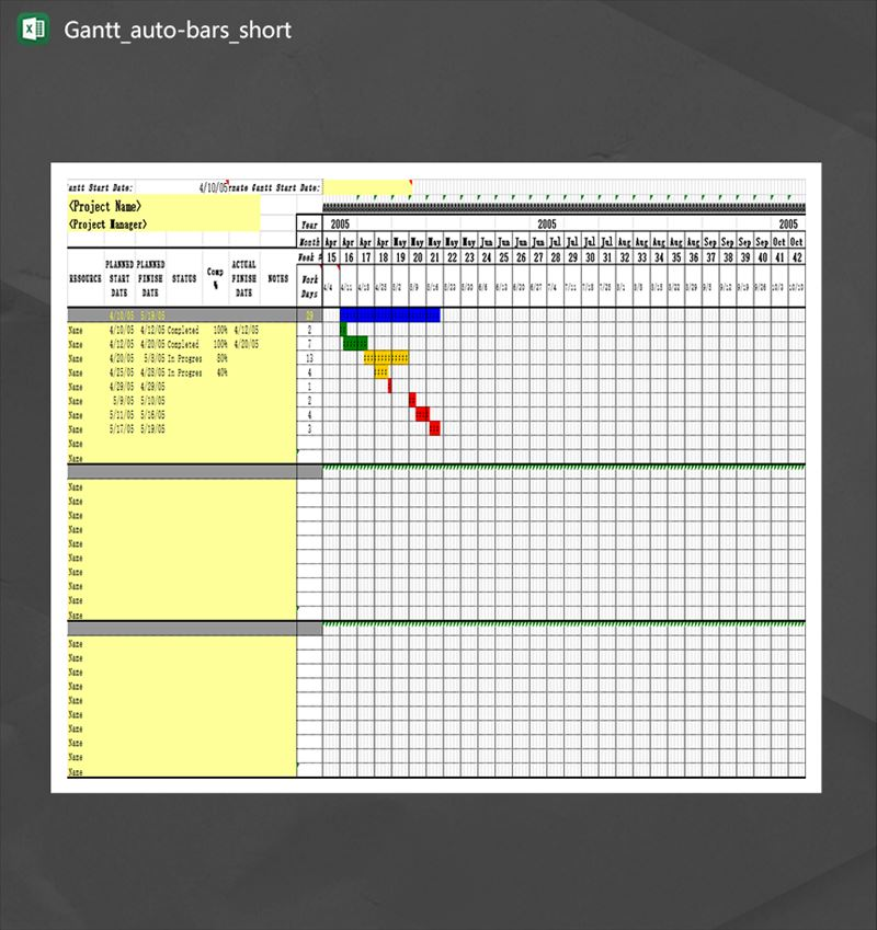任务数据统计甘特图梯形进度明细报表英文版本Excel模板-1