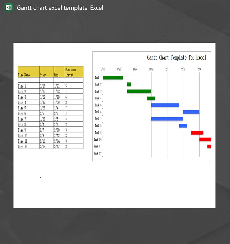 任务项目统计Gantt chart excel template英文版本甘特图Excel模板-1