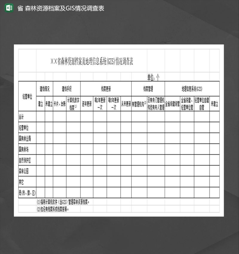 森林资源档案及地理信息系统情况调查表Excel模板-1