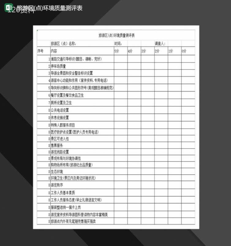 旅游区点环境质量测评表Excel模板-1