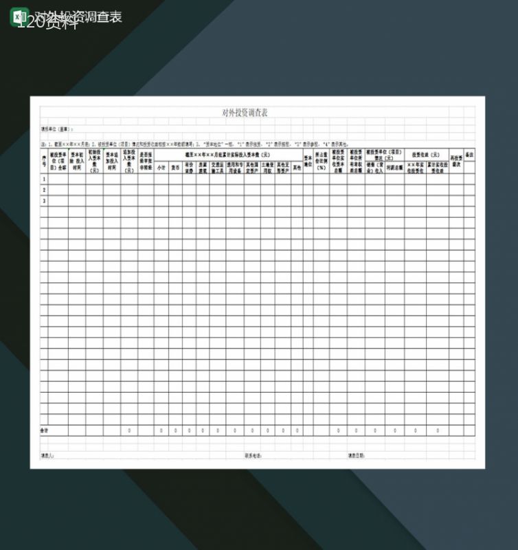 对外投资调查表Excel模板-1