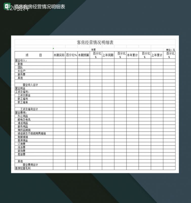 酒店客房经营情况明细表Excel模板-1