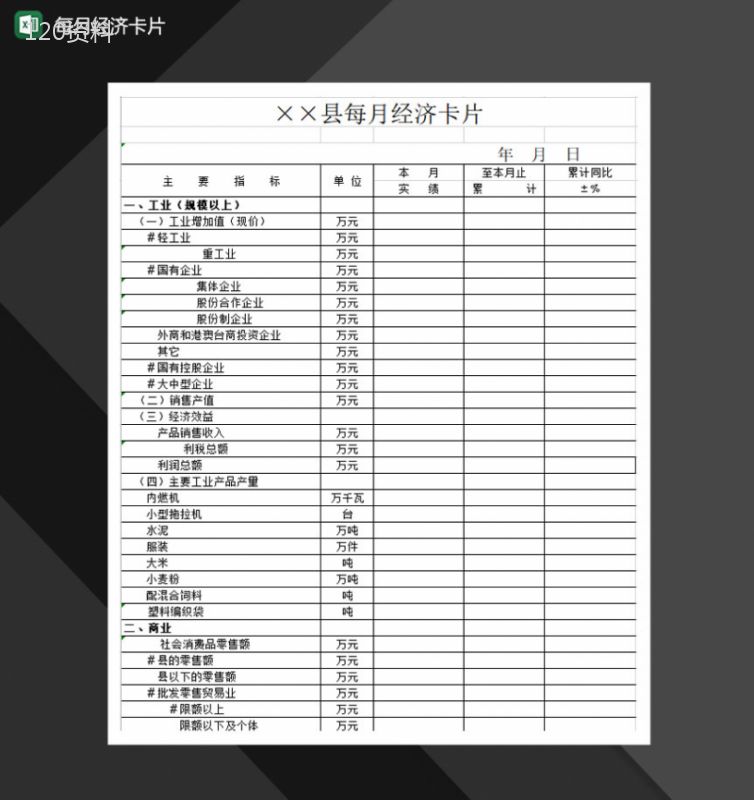 工业资产每月经济卡片Excel模板-1