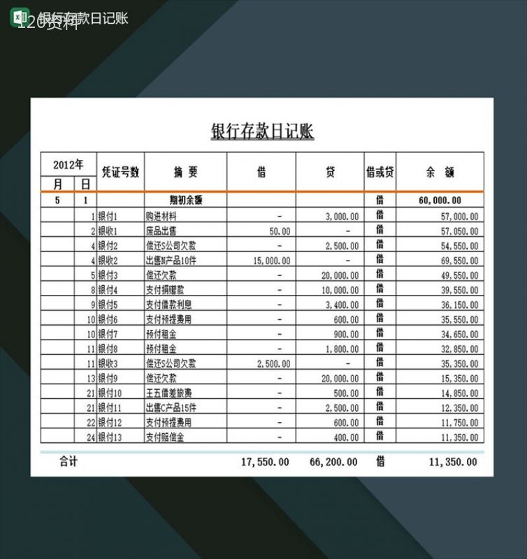 小康家庭银行存款日记账Excel模板-1