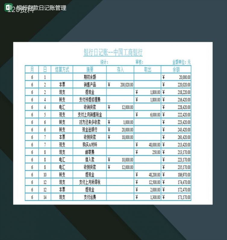 工商银行存款日记账管理Excel模板-1